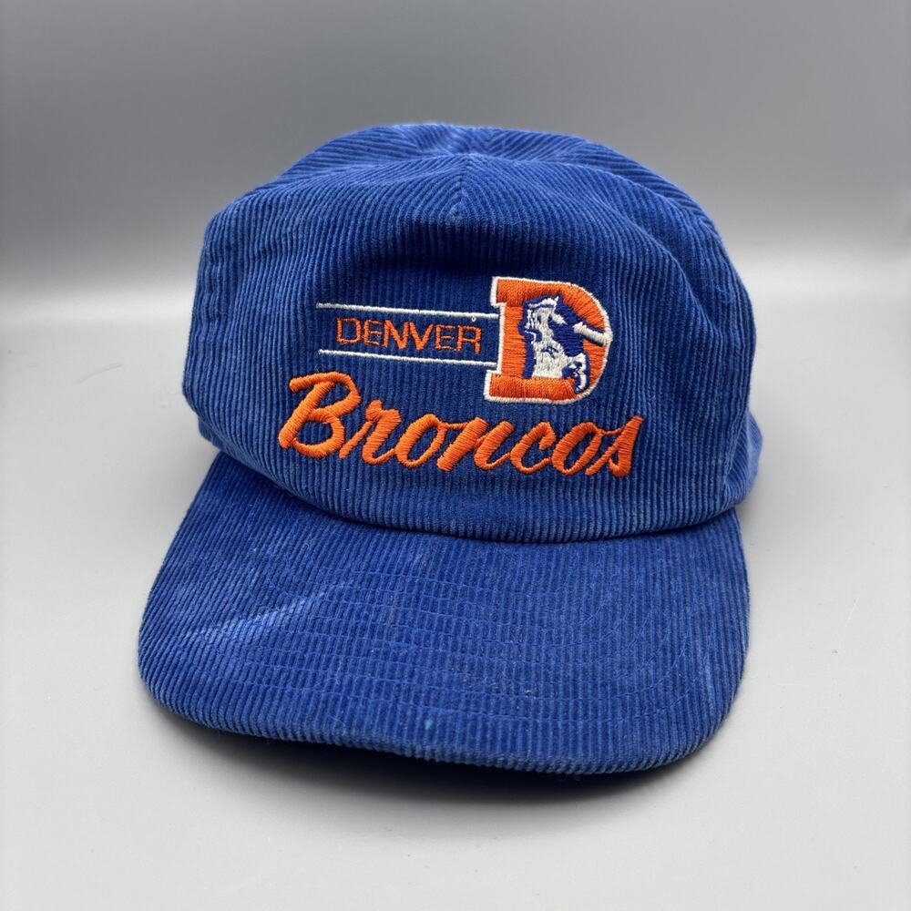Vintage 1990's Denver Broncos Corduroy Hat Cap Snapback ANNCO Old Logo Script